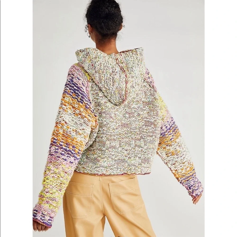 NWT Free People Winter Bright Hoodie in Rainbow Citrus Combo XS
